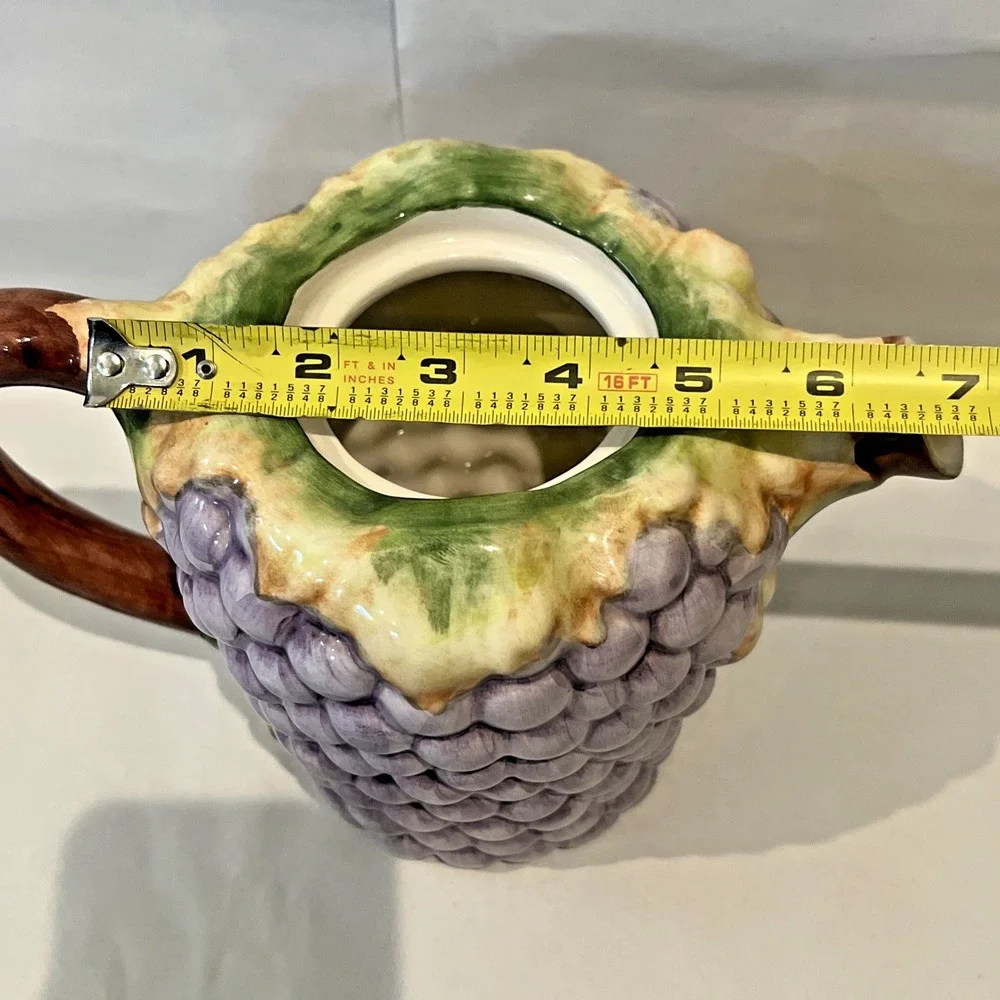 VTG Majolica Grape-Vines Motif Ceramic Tea / Coffee Pot‎ Portugal | Hand Painted